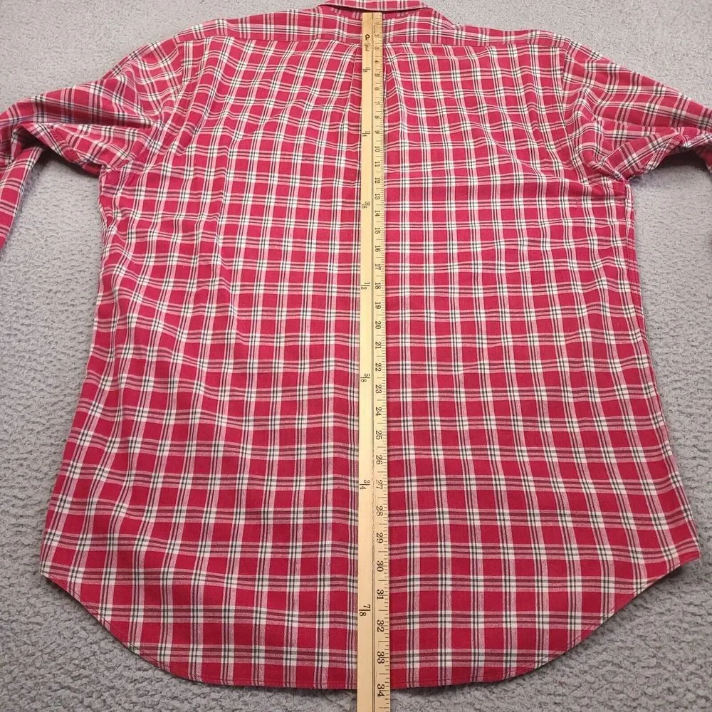 Vintage Polo Ralph Lauren Shirt Mens Medium Red Tartan Plaid Button‎ Down Cotton